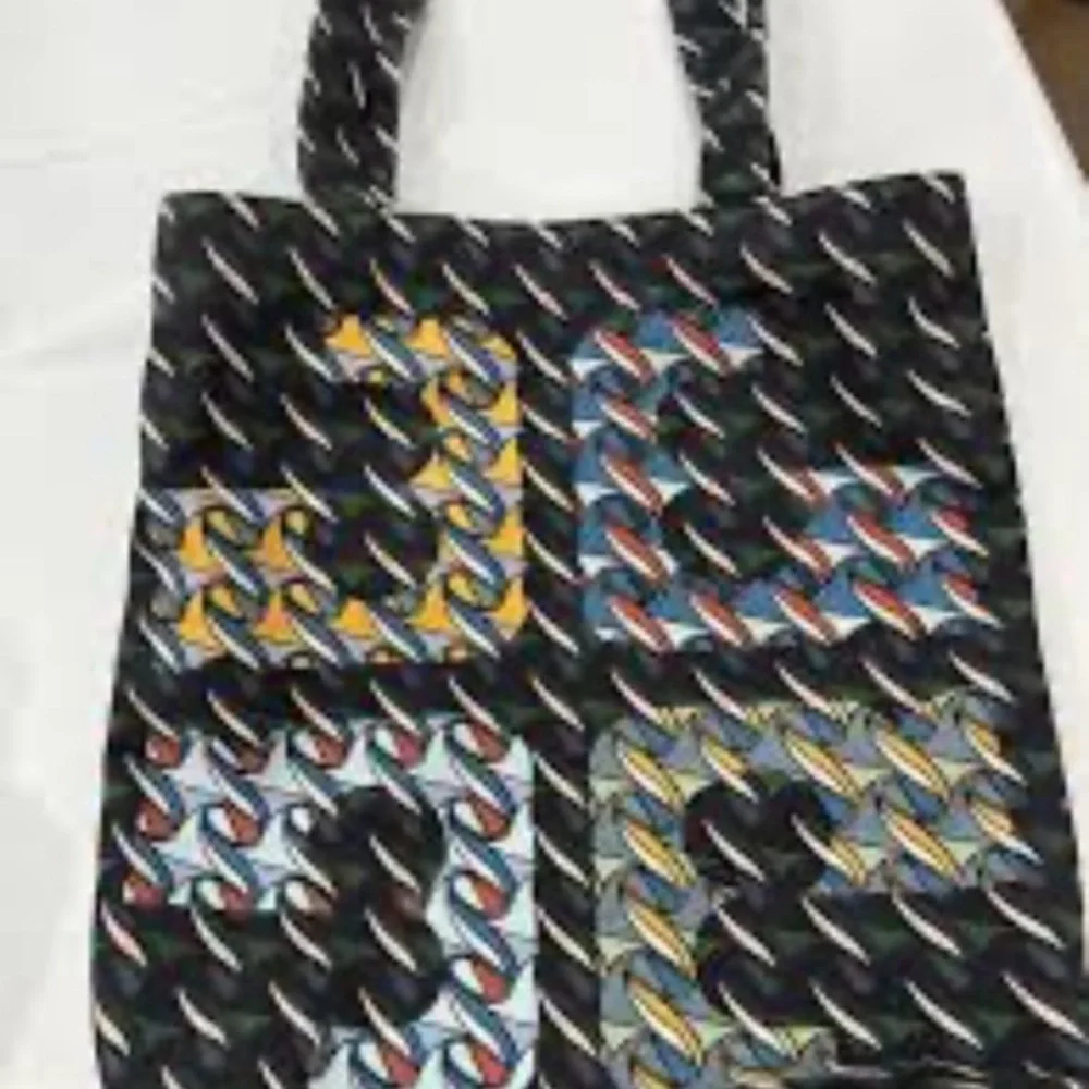 Tory Birch Pattern Print Canvas Tote Curly Ribbon Swan
